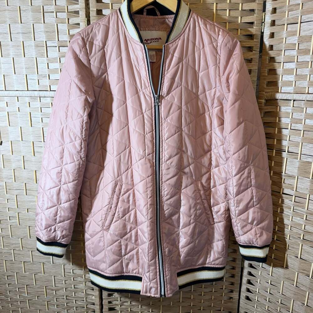 Arizona Jeans Co. Quilted Bomber Jacket Size S Pink Full Zip